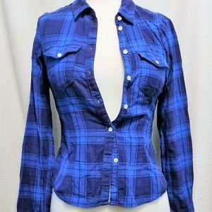HM Gorgeous Bright Blue 4/XS Plaid Flannel Shirt